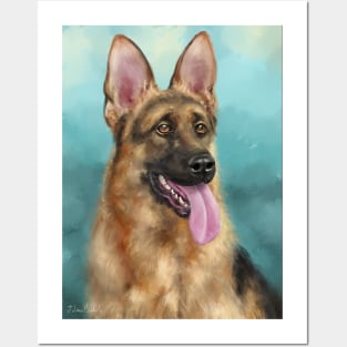 An impressive German Shepherd Painting with his Tongue Out Posters and Art